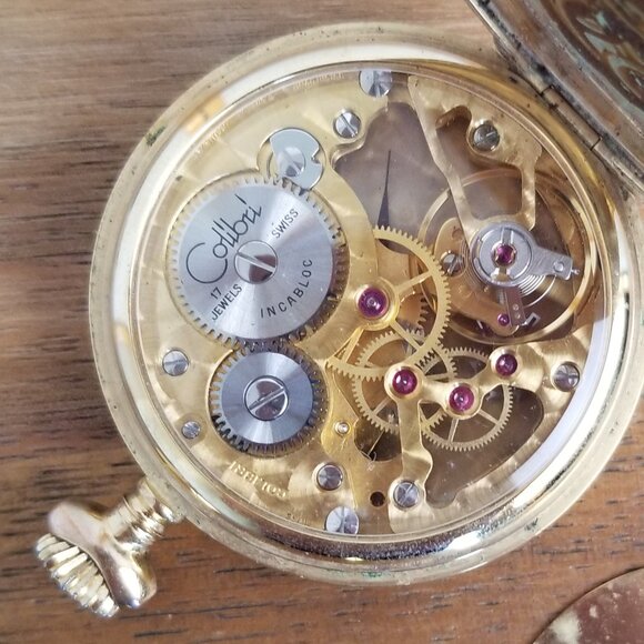 Colibri Pocket Watch Incabloc 17J Swiss Gold Tone Parts or Project Only READ - Picture 3 of 11